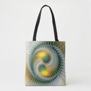 Bolsa Tote Yin Yang Verde Amarelo Fractal Abstrato Colorido