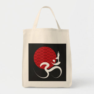 Bolsa Tote Yoga do Sol Vermelho Asiático e Caligrafia Zen Mod