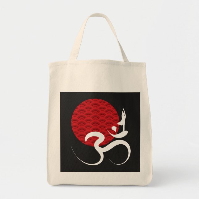 Bolsa Tote Yoga do Sol Vermelho Asiático e Caligrafia Zen Mod (Frente)