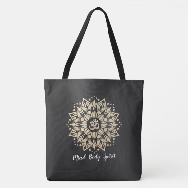 Bolsa Tote Yoga Meditation Instrutor Dourado Mandala Om Símbo (Frente)
