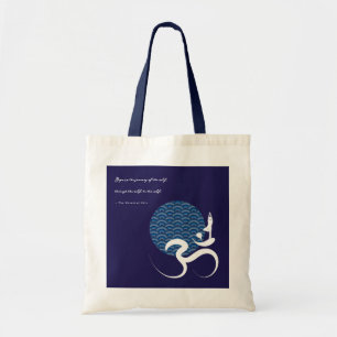 Bolsa Tote Yoga Moderna Zen Yoga Azul Asiática Caligrafia Om 