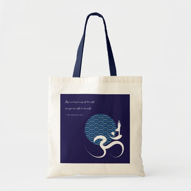 Bolsa Tote Yoga-Sol Azul Espiritual Asiático Aum Calliografia (Frente)