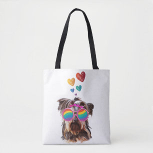 Bolsa Tote Yorkie Dog com Dia de os namorados de Corações