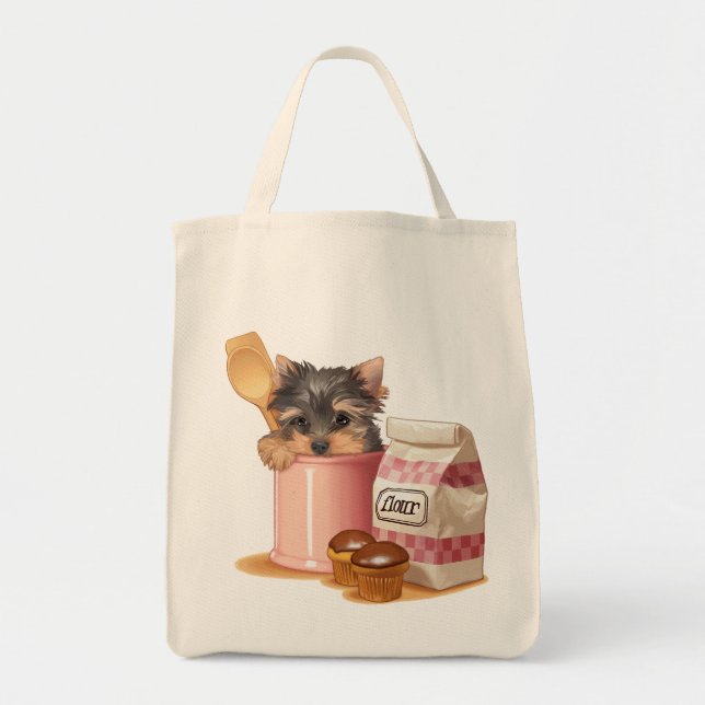 Bolsa Tote Yorkie e cupcakes do chocolate (Frente)