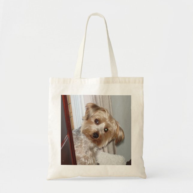 Bolsa Tote Yorkie que espreita ao virar da esquina (Frente)