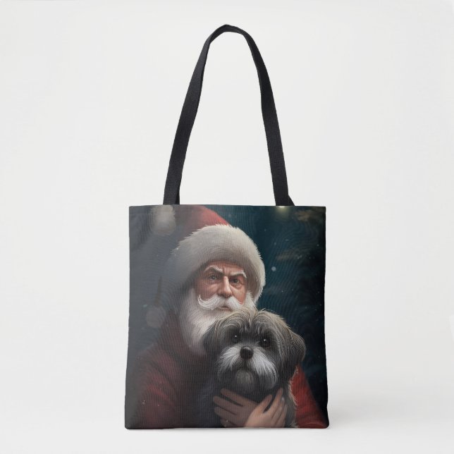 Bolsa Tote Yorkipoo com Papai Noel Natal Festivo (Frente)
