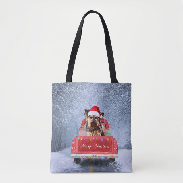 Bolsa Tote Yorkshire Terrier Dog em neve no Natal (Frente)