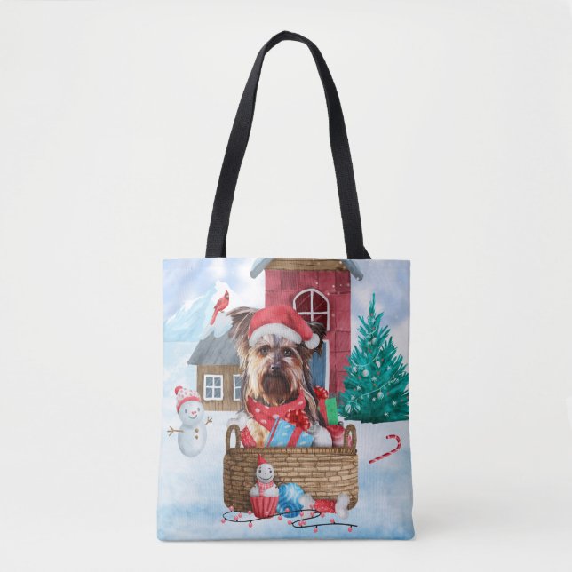 Bolsa Tote Yorkshire Terrier Dog Na Casa De Neve (Frente)