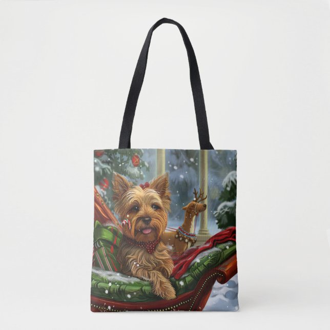 Bolsa Tote Yorkshire Terrier Dog Natal Festivo (Frente)
