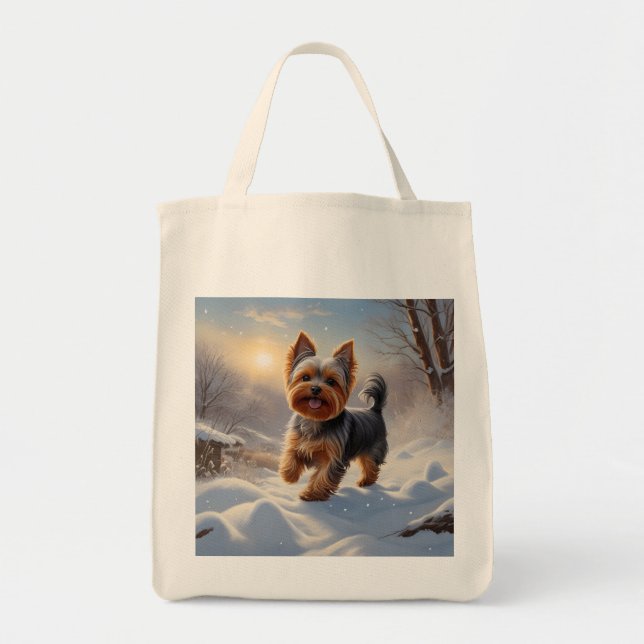 Bolsa Tote yorkshire terrier grocery bolsa, yorkie comprando  (Frente)