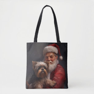 Bolsa Tote Yorkshire Terrier Papai Noel Natal Festivo
