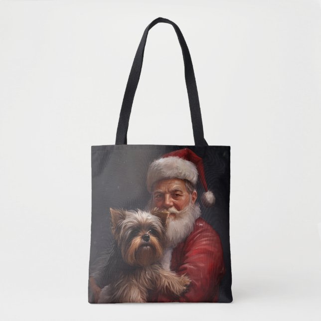 Bolsa Tote Yorkshire Terrier Papai Noel Natal Festivo (Frente)