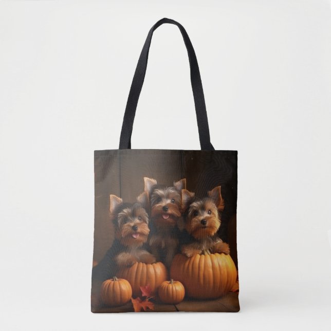 Bolsa Tote Yorkshire Terrier Puppy Autumn Delight Pumpkin (Frente)