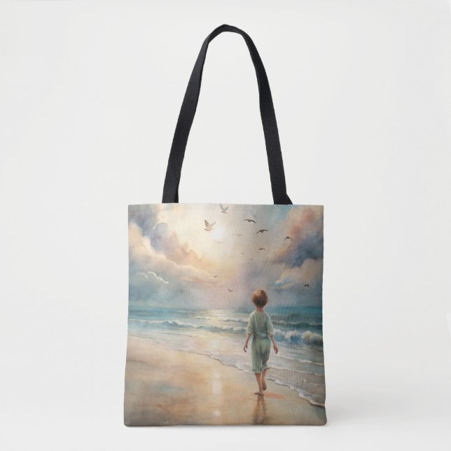 Bolsa Tote Young Boy on Beach (Frente)