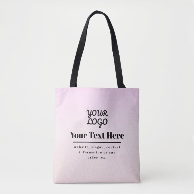 Bolsa Tote Your Logo & Text | Pink & Peach Ombre (Frente)