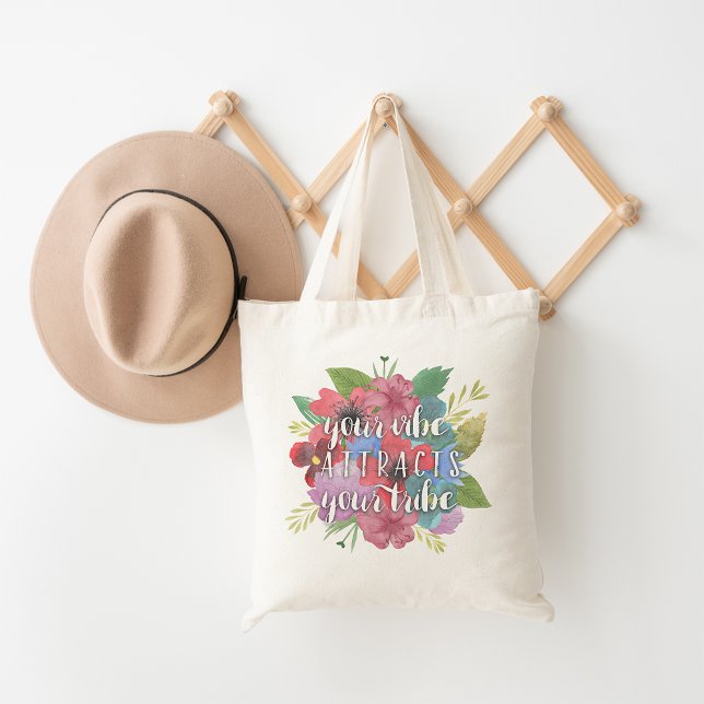 Bolsa Tote Your Vibe Attracts Your Tribe Wildflower Quote (Criador carregado)