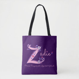 Bolsa Tote Zadie - letra Z - monograma - arte & nome que sign