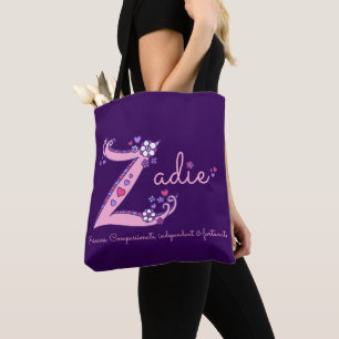 Bolsa Tote Zadie - letra Z - monograma - arte & nome que sign