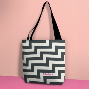 Bolsa Tote Zag preto branco-cor-de-rosa personalizado