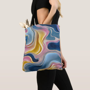 Bolsa Tote "Zahara" turbilhões de azuis, rosa e areia.