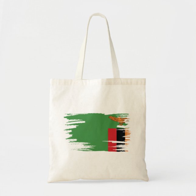 Bolsa Tote Zâmbia Flag Brush Art (Frente)