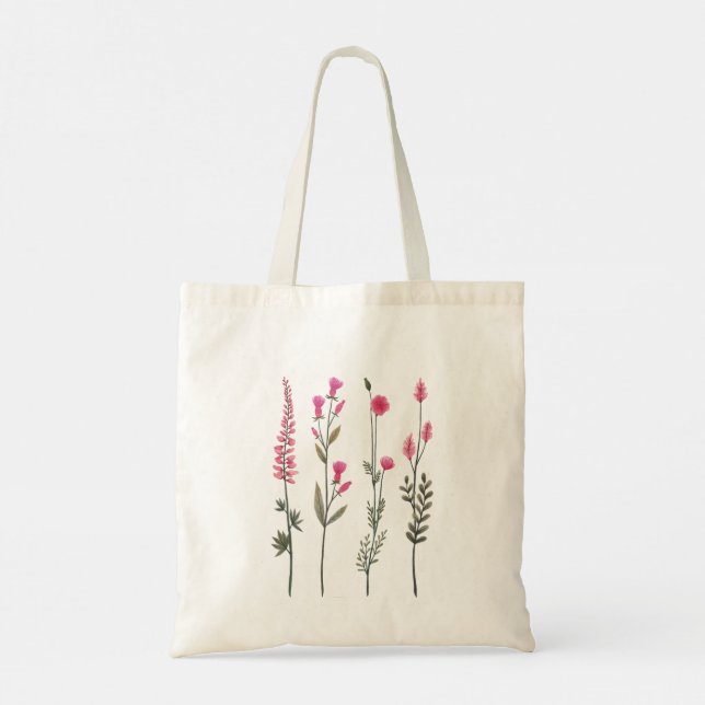 Bolsa Tote Zarte Einkaufstasche mit rosa Blumen – Aquarell-St (Verso)