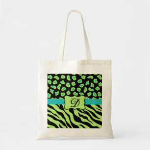 Bolsa Tote Zebra do preto, do verde limão & da turquesa &