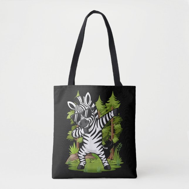 Bolsa Tote Zebra Fofo a Dançar Dabbing Dança Divertida de Ani (Frente)