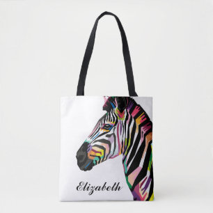 Bolsa Tote Zebra Pop de Arte Personalizada Colorida