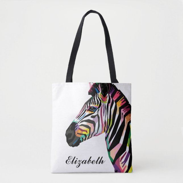 Bolsa Tote Zebra Pop de Arte Personalizada Colorida (Frente)