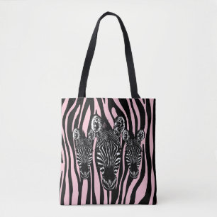 Bolsa Tote Zebra Rosa na Moda em Estampa de Zebra