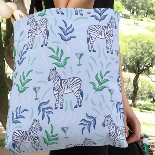 Bolsa Tote Zebras Clássicas e Azul Martinis (Criador carregado)