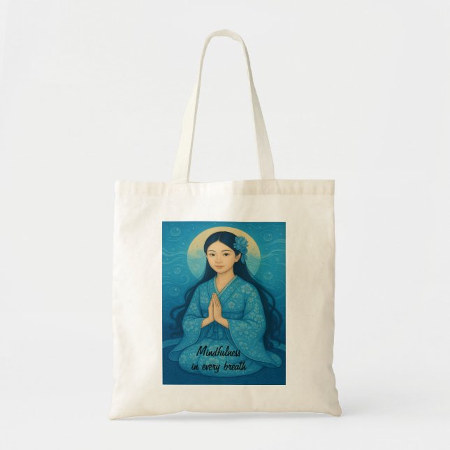 Bolsa Tote Zen Meditation art Mindtness Yoga Blue Custom (Frente)