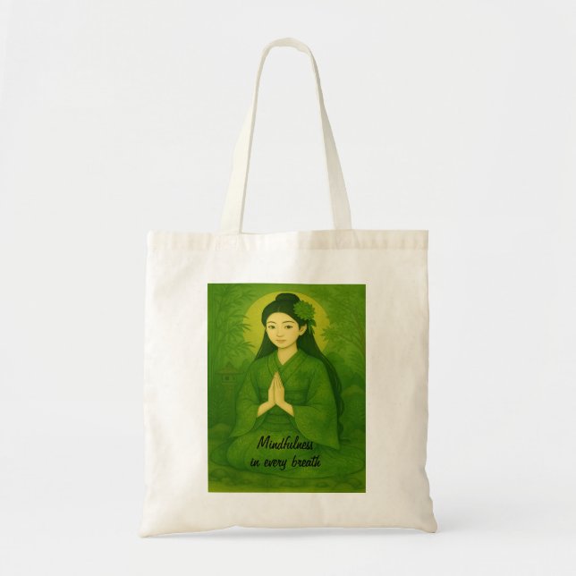 Bolsa Tote Zen Meditation art Mindtness Yoga Green Custom (Frente)