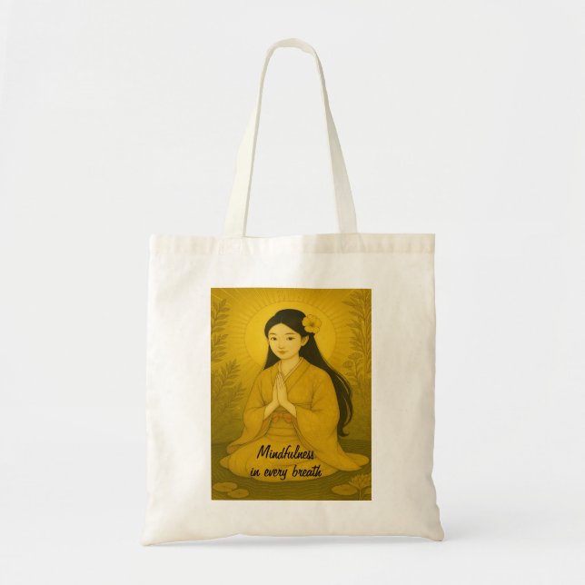 Bolsa Tote Zen Meditation art Mindtness Yoga Yellow Custom (Frente)