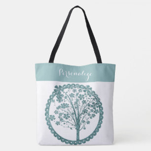 Bolsa Tote Zen Yoga, árvore da vida azul Elegante