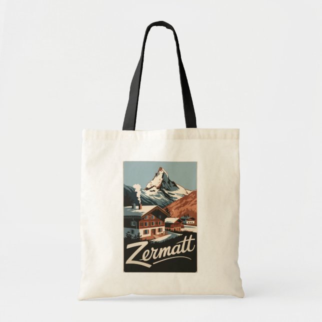 Bolsa Tote Zermatt Suiça Art Vintage (Frente)