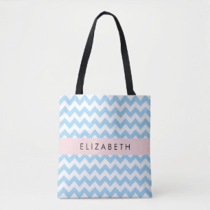 Bolsa Tote Zigzag Azul, Chevron Azul, Padrão De Onda, Seu Nom