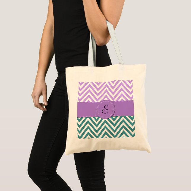 Bolsa Tote Zigzag Azul, Zigzag Roxo, Chevron, Monograma (Frente (produto))