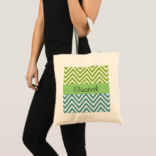 Bolsa Tote Zigzag Azul, Zigzag Verde, Chevron, Seu Nome