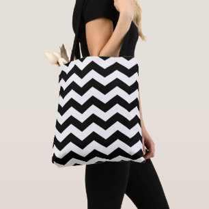 Bolsa Tote Zigzag Chevron Preto E Branco
