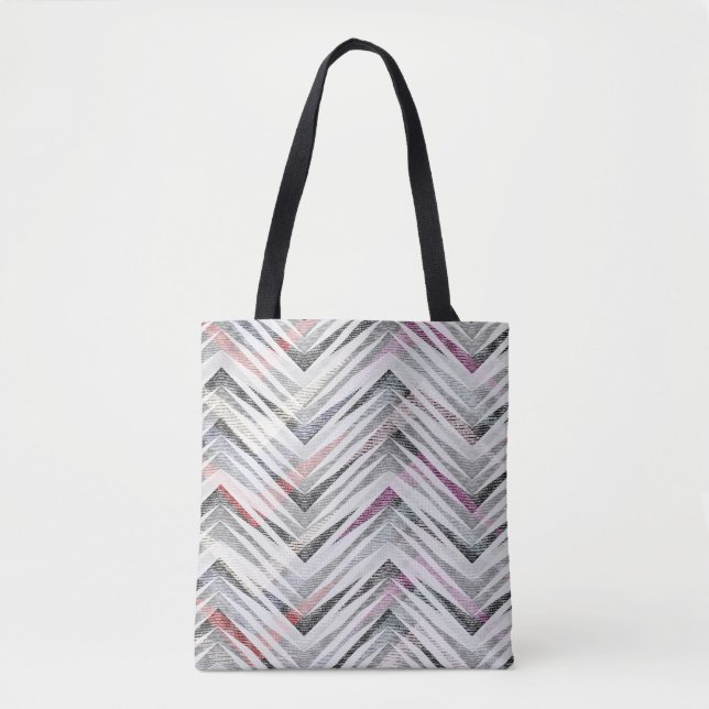 Bolsa Tote Zigzag, geométrico, cinzas, lilás, rosa, preto, fa (Frente)