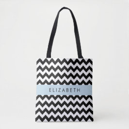 Bolsa Tote Zigzag preto-e-branco, padrão Chevron, seu nome
