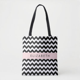Bolsa Tote Zigzag preto-e-branco, padrão Chevron, seu nome