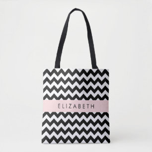 Bolsa Tote Zigzag preto-e-branco, padrão Chevron, seu nome