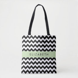 Bolsa Tote Zigzag preto-e-branco, padrão Chevron, seu nome