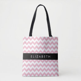 Bolsa Tote Zigzag Rosa, Chevron Rosa, Padrão Onda, Seu Nome