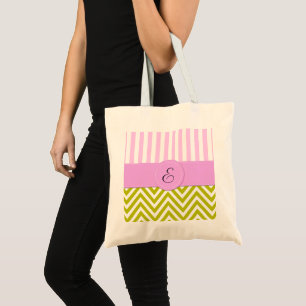 Bolsa Tote Zigzag Verde, Chevron, Stripes Rosa, Monograma