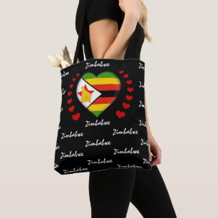 Bolsa Tote Zimbábue Flag e Heart Zimbábue Bandeira fashion 