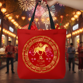 Bolsa Tote Zodiac Horse Red/Dourado ID542 chinês
